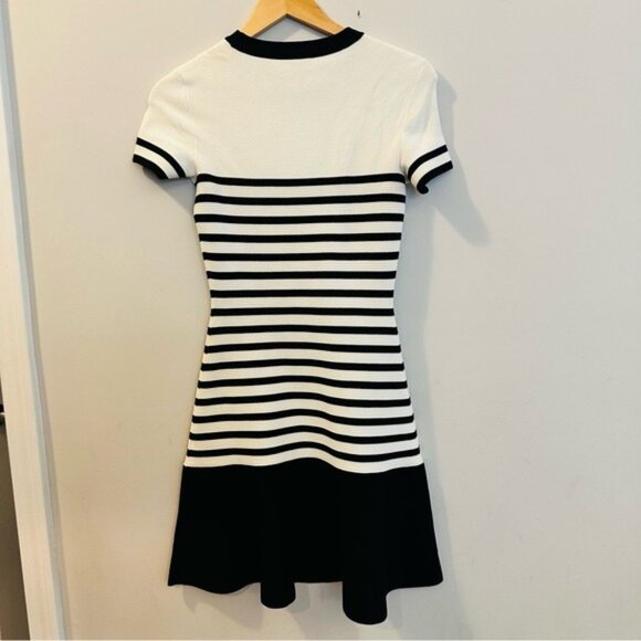 Kate Spade drop waist Scuba dress XXS black ivory stripe fit & flare - Picture 5 of 11